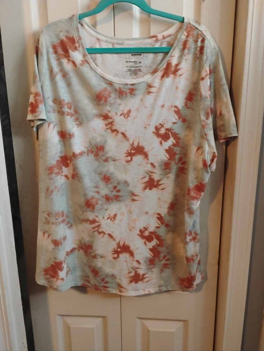 Sonoma Goods For Life The Everyday Tee 2X Rust Sage Green Tie Dye Short Sleeve T
